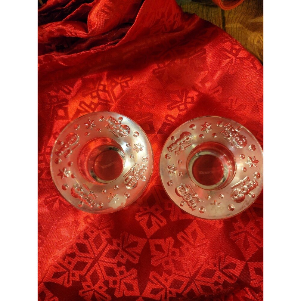 Waterford Crystal Christmas Snowman Tea Light Votives Candle Holder Set of 2